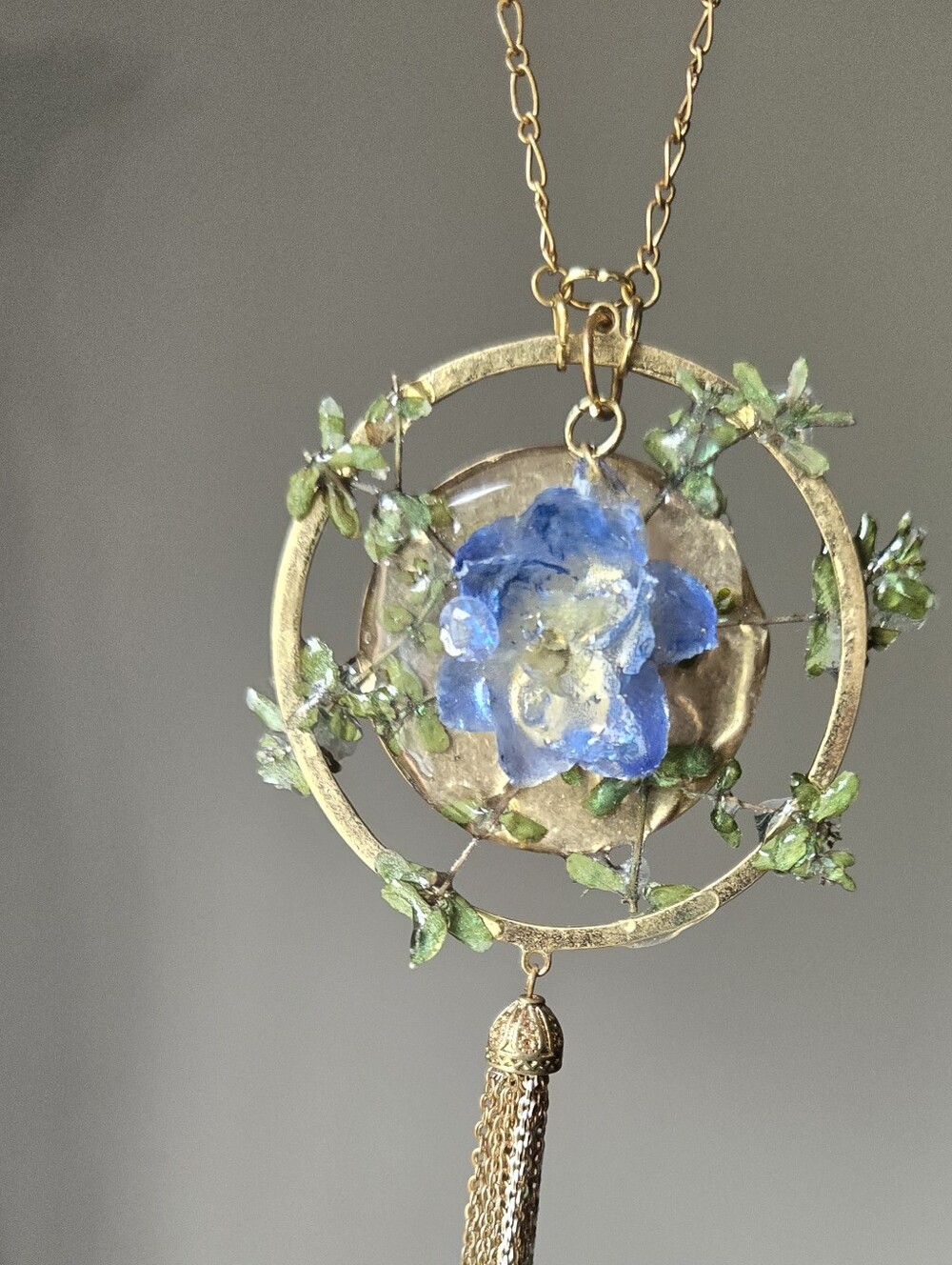 Gold & Blue Floral Pendant Necklace - Women Jewelry